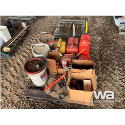PALLET WITH GERRY CANS, FILTERS & OIL