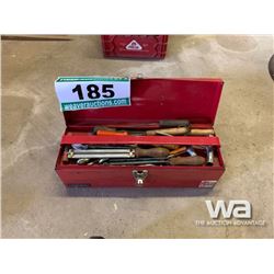 RED TOOL BOX & CHAIN SAW REPAIR PARTS