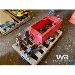 JACK STANDS, (3) HITCHES, ASSORTED HITCH BALLS