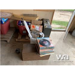 TRUNK, ASSORTED RECORDS, GLASSWARE