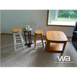(2) STOOLS, SIDE TABLE, & LANDLINE PHONE