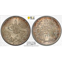 EGYPT: Abdul Hamid II, 1876-1909, AR qirsh, Misr, AH1293 year 27. PCGS MS65