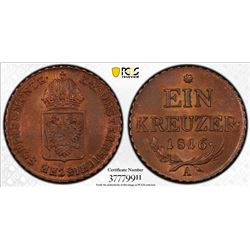 AUSTRIA: Franz I, 1804-1835, AE kreuzer, 1816-A. PCGS MS65
