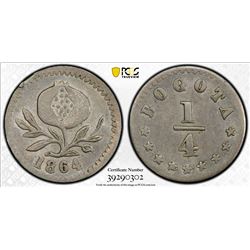 COLOMBIA: Republic, AR 1/4 real, Bogota, 1864. PCGS MS62