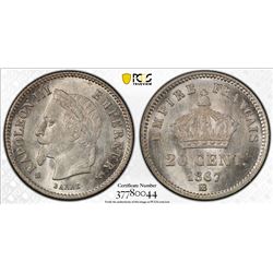 FRANCE: Napoleon III, 1852-1870, AR 20 centimes, 1867. PCGS MS63