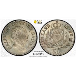 BAVARIA: Maximilian I Joseph, 1806-1825, AR 6 kreuzer, 1816. PCGS MS64
