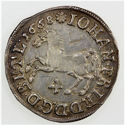 BRUNSWICK-LUNEBURG-CALENBERG: Johann Friedrich, 1665-1679, AR 4 mariengroschen, 1668. EF