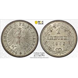 FRANKFURT: AR kreuzer, 1863, KM-367, a lovely example! PCGS graded MS65.