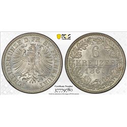 FRANKFURT: AR 6 kreuzer, 1866, KM-374, a lovely example! PCGS graded MS65.