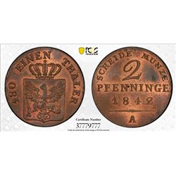 PRUSSIA: Friedrich Wilhelm IV, 1840-1861, AE 2 pfennig, 1842-A. PCGS MS64
