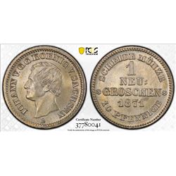 SAXONY: Johann, 1854-1873, AR groschen, 1871-B. PCGS MS65
