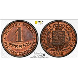 SAXE-COBURG-GOTHA: Ernst II, 1844-1893, AE pfennig, 1856-F. PCGS MS65