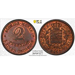 SAXE-COBURG-GOTHA: Ernst II, 1844-1893, AE 2 pfennig, 1847-F. PCGS MS64