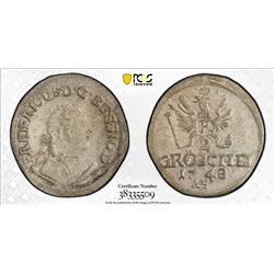 SILESIA: Friedrich II, 1740-1786, AR 2 groschel, 1748-AE. PCGS MS62