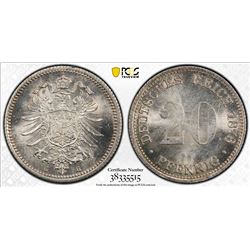 GERMANY: Kaiserreich, AR 20 pfennig, 1876-G. PCGS MS65