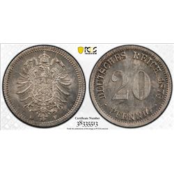 GERMANY: Kaiserreich, AR 20 pfennig, 1876-F. PCGS MS64