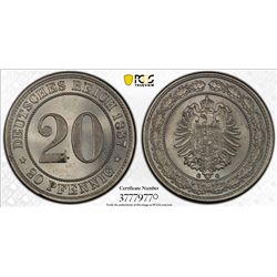 GERMANY: Kaiserreich, 20 pfennig, 1887-G. PCGS MS64
