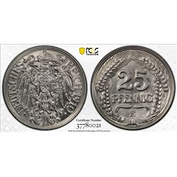 GERMANY: Kaiserreich, 25 pfennig, 1910-E. PCGS MS62