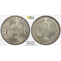 GERMANY: Weimar Republic, AR 2 mark, 1925-A. PCGS MS64