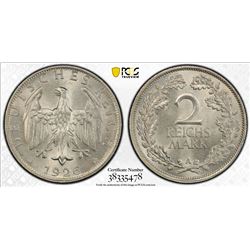GERMANY: Weimar Republic, AR 2 mark, 1926-A. PCGS MS65