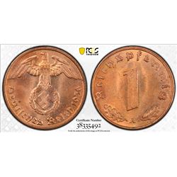 GERMANY: Third Reich, AE pfennig, 1939-A. PCGS MS65
