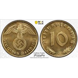 GERMANY: Third Reich, 10 pfennig, 1938-J. PCGS MS66