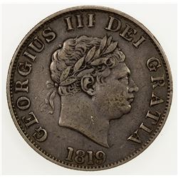 GREAT BRITAIN: George III, 1760-1820, AR 1/2 crown, 1819. F-VF