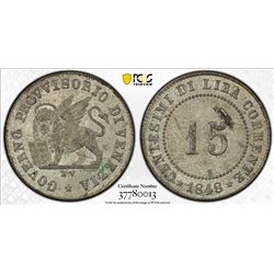 ITALY: VENICE: Revolutionary Issue, AR 15 centesimi, 1848. PCGS MS63