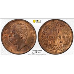 ITALY: Umberto I, 1878-1900, AE 10 centesimi, 1894. PCGS MS64