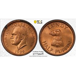 LUNDY: AE 1/2 puffin, 1929. PCGS MS65