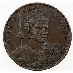NEW ZEALAND: AE penny token, ND [1857]. EF