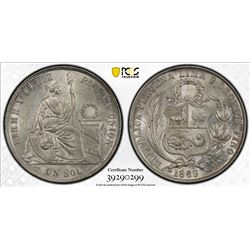 PERU: Republic, AR sol, 1869, KM-196, PCGS graded MS62.