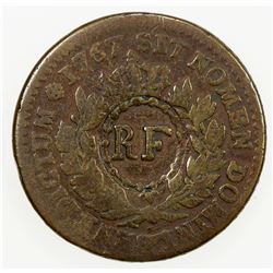 UNITED STATES: AE 3 sols, 9 deniers, ND [1793], "RF" countermark, Fine