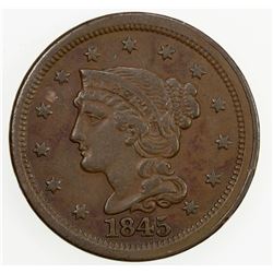 UNITED STATES: 1 cent (10.89g), 1845, KM-67, Schön-30, Choice VF.