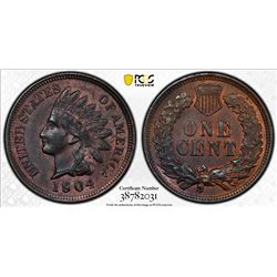 UNITED STATES: 1 cent, 1904, PCGS graded MS63 BR, Indian Head type.