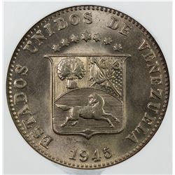 VENEZUELA: Republic, 12 1/2 centimos, 1945. NGC MS65