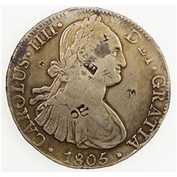 CHINA: CHOPMARKED COINS: MEXICO: Carlos IV, 1791-1808, AR 8 reales, 1805-Mo. F