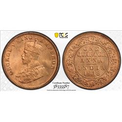 BRITISH INDIA: George V, 1910-1936, AE 1/4 anna, 1918(c). PCGS MS66