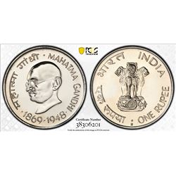 INDIA: Republic, 1 rupee, [1969]-B, Birth of Mahatma Gandhi, PCGS PF64