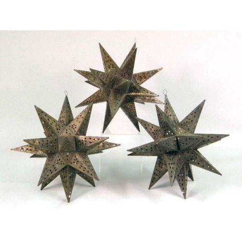 Three Large Mexican Pierced Tin Moravian Star Lanterns
