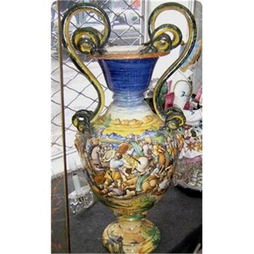 Large Italian Ceramic Majolica Vase Signed 2395023