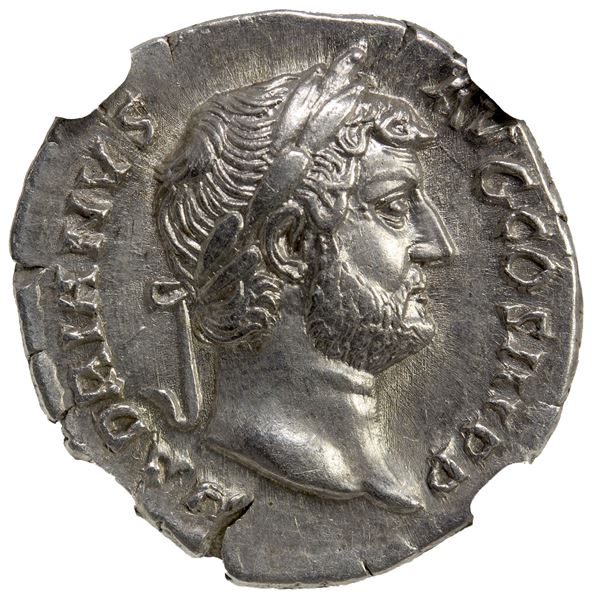 ROMAN EMPIRE: Hadrian, 117-138 AD, AR denarius (3.24g), Rome, 136 AD, NGC graded About Unc