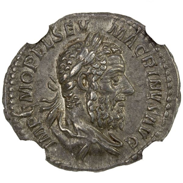 ROMAN EMPIRE: Macrinus, 217-218 AD, AR denarius (2.97g), Rome, NGC graded About Unc