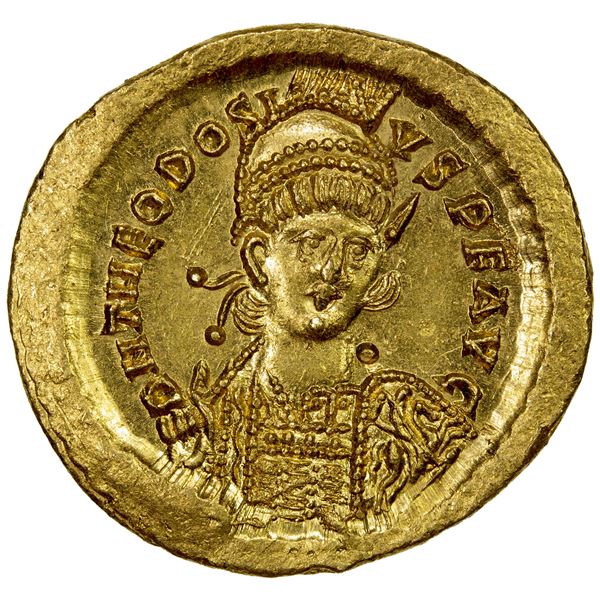 ROMAN EMPIRE: Theodosius II, 402-450 AD, AV solidus (4.51g), Constantinople, Unc