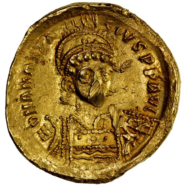 BYZANTINE EMPIRE: Anastasius I, 491-518, AV solidus (4.40g), Constantinople, VF