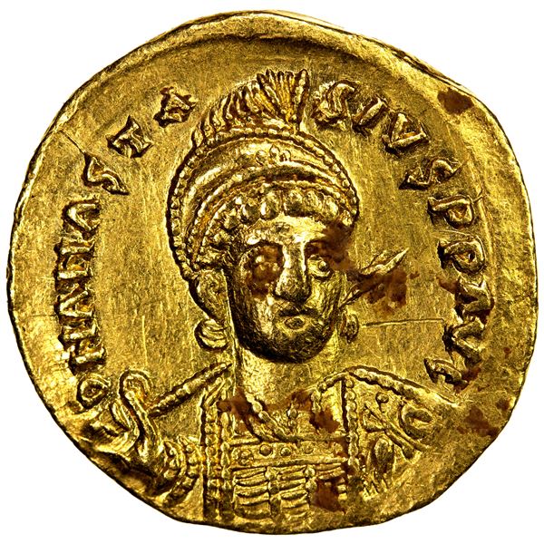 BYZANTINE EMPIRE: Anastasius I, 491-518, AV solidus (4.34g), Constantinople, VF to EF