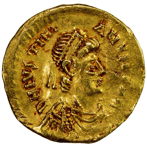BYZANTINE EMPIRE: Justinian I, 527-565, AV tremissis (1.36g), Constantinople, ND, Choice VF