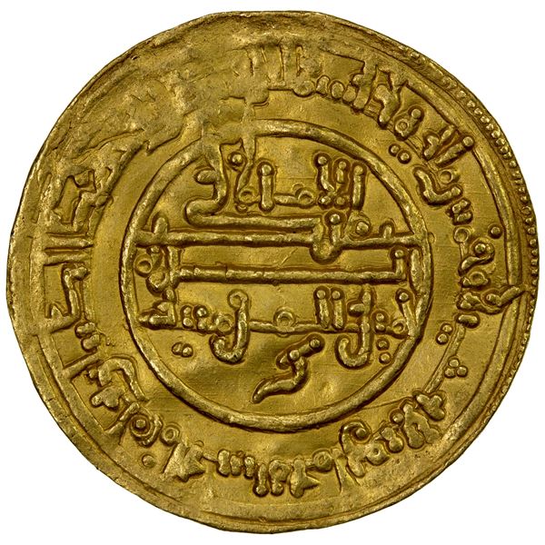 ALMORAVID: Tashufin b. 'Ali, 1142-1145, AV dinar (4.20g), Aghmat, AH538, VF to EF