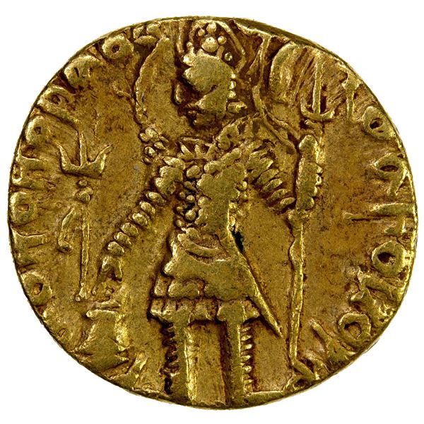 KUSHAN: Vasu Deva I, 190-230+, AV dinar (7.89g), VF