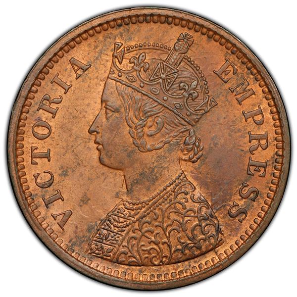 DHAR: Anand Rao III, 1860-1898, AE ½ pice, 1887, PCGS MS64 RB